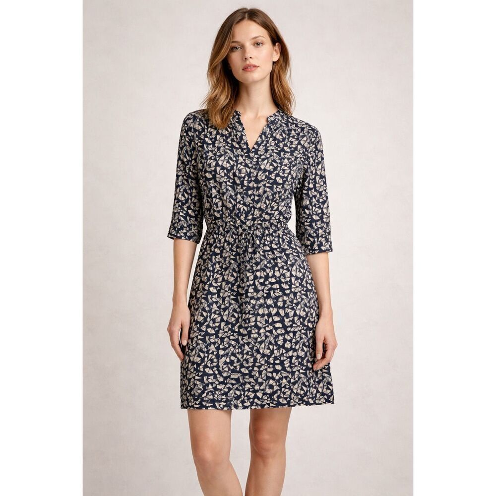 H&M Small Navy Geometric Print Drawstring Waist Dress